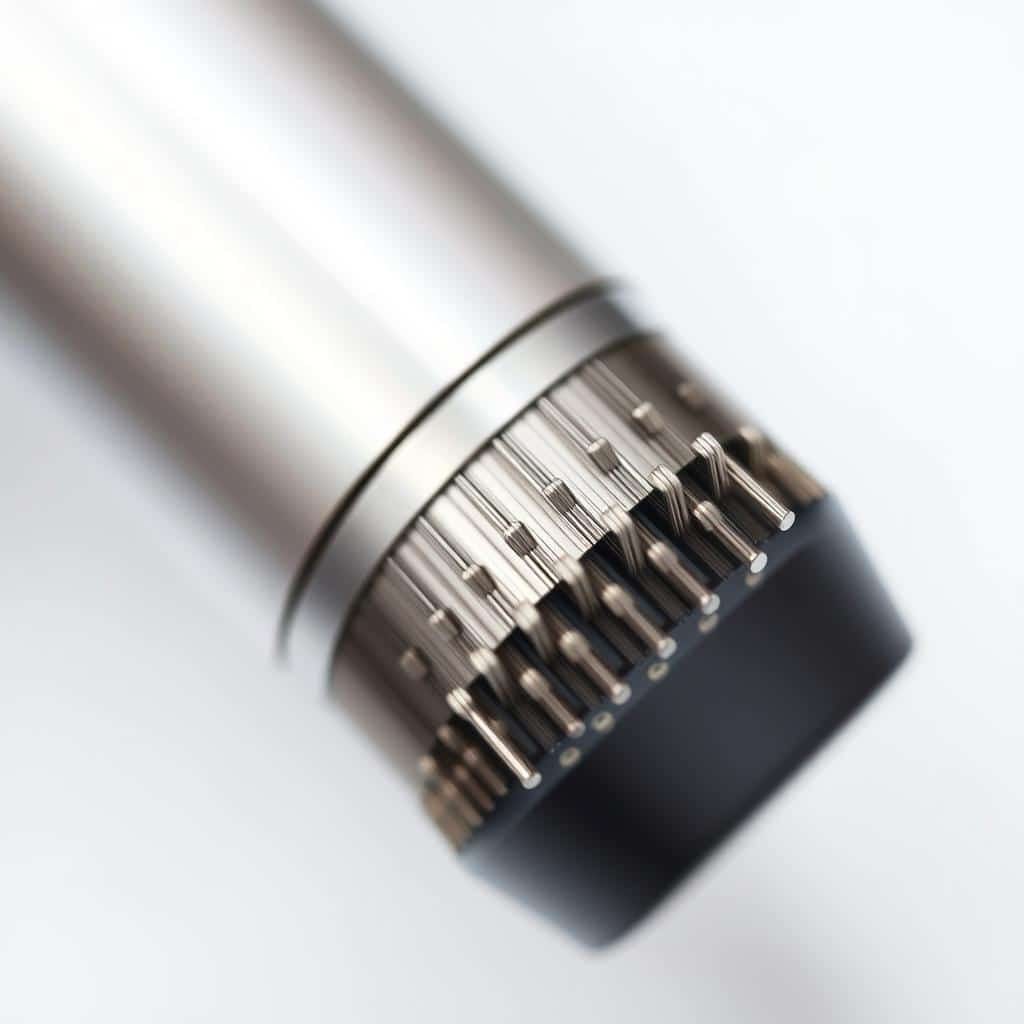 Macro of a microneedling tip showing the fine-needle array