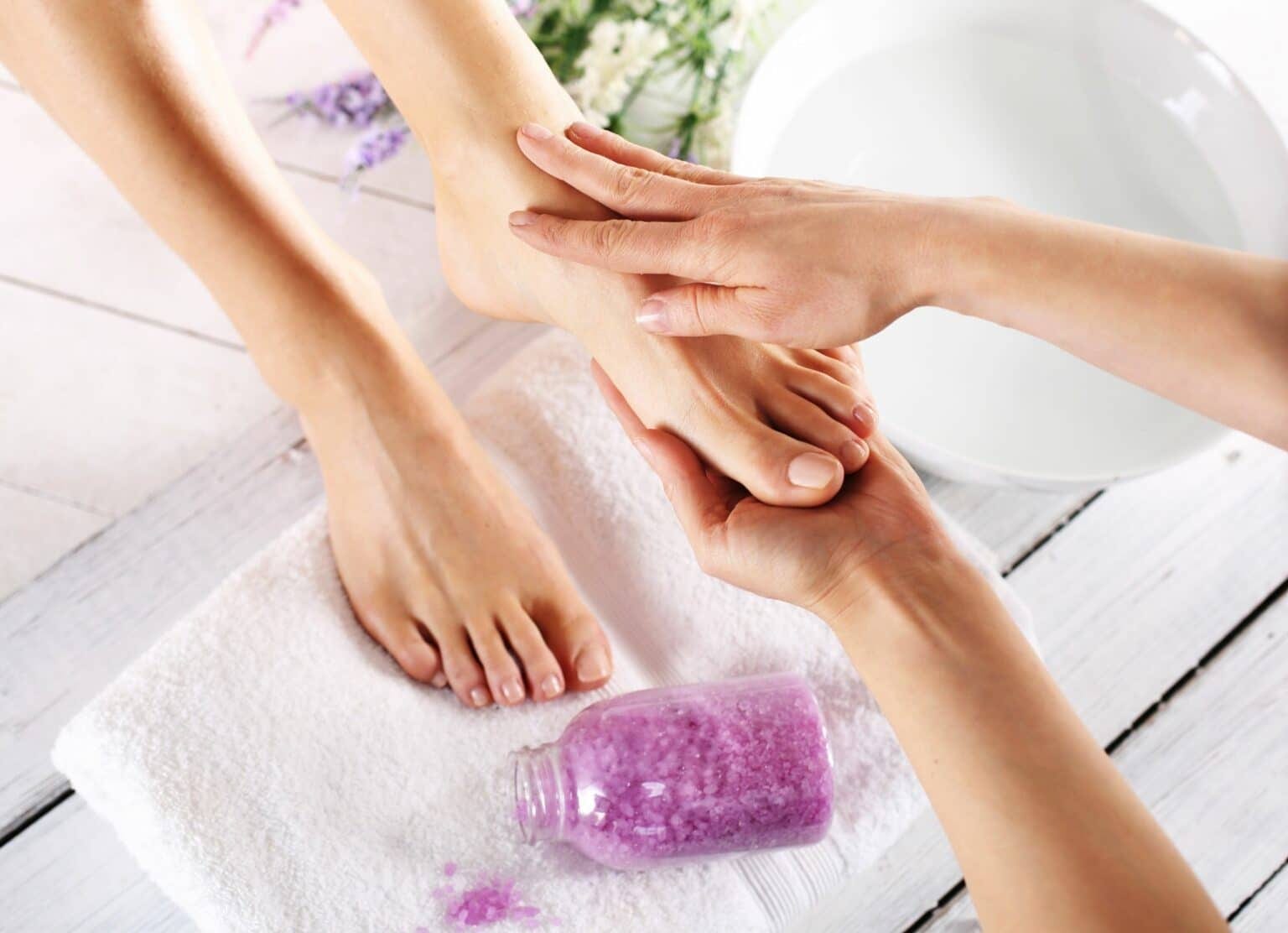 A lavender pedicure soak, part of a spa package day